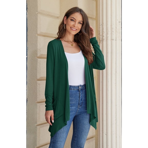 Uvplove Women Lightweight Long Sleeve Knit Cardigan with Pockets,Dark Green,S,(S-3XL)