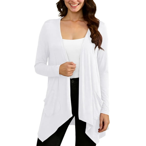 Uvplove Women Lightweight Long Sleeve Knit Cardigan with Pockets,White,S,(S-3XL)