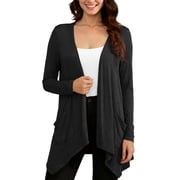 Uvplove Women Lightweight Long Sleeve Knit Cardigan with Pockets,Black,XL,(S-3XL)