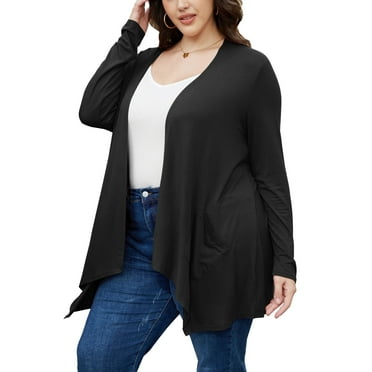 Uvplove Women's Fall Lightweight Long Sleeve Knit Cardigan with Pockets,US X-Large in Black