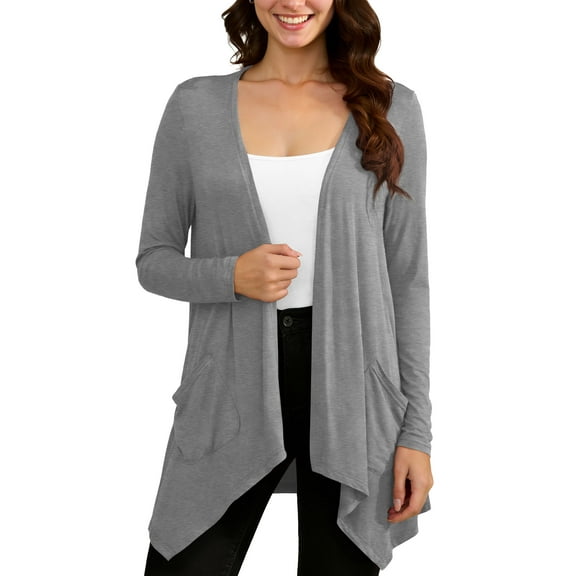Uvplove Women Lightweight Long Sleeve Knit Cardigan with Pockets,Dark Grey,XL,(S-3XL)