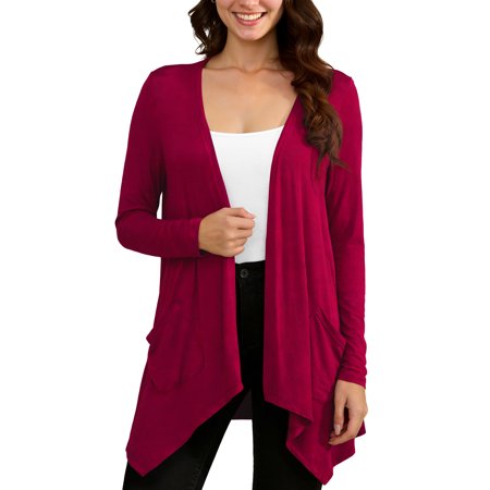 Uvplove Women Lightweight Long Sleeve Knit Cardigan with Pockets,Wine Red,XL,(S-3XL)