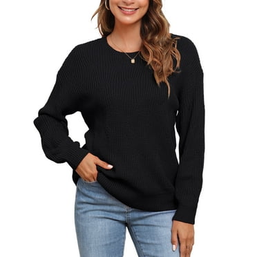 Uvplove Women's Fall Long Sleeve Crew Neck Loose Lightweight Knitted Pullover Sweater black-2xl