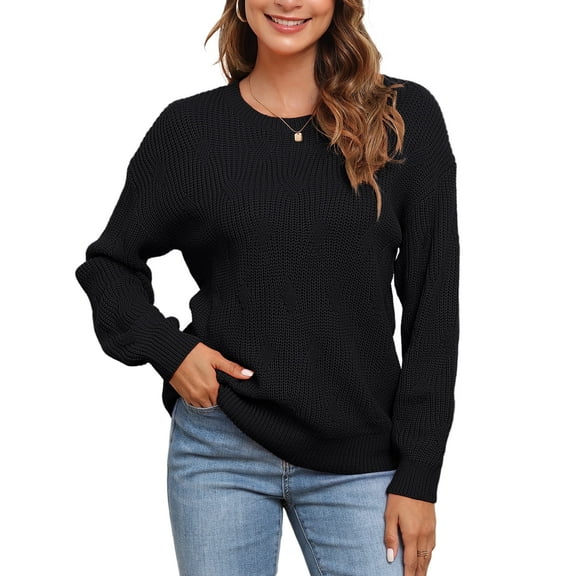 Uvplove Women's Long Sleeve Crew Neck Knitted Pullover Sweater black-2xl