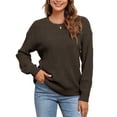 thumbnail image 1 of Uvplove Women's Long Sleeve Crew Neck Knitted Pullover Sweater black coffee-m, 1 of 7