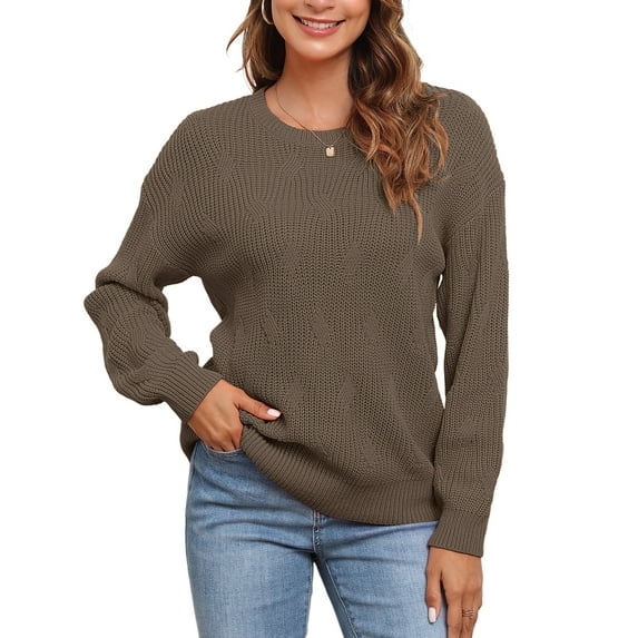 Uvplove Women's Long Sleeve Crew Neck Knitted Pullover Sweater dark khaki-2xl