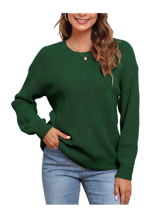 Women's Long Sleeve Crew Neck Knitted Pullover Sweater green-xl