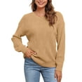 thumbnail image 1 of Uvplove Women's Long Sleeve Crew Neck Knitted Pullover Sweater khaki-l, 1 of 7