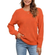 Uvplove Women's Fall Long Sleeve Crew Neck Loose Lightweight Knitted Pullover Sweater white-2xl