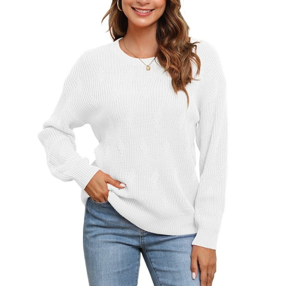 Uvplove Women's Long Sleeve Crew Neck Knitted Pullover Sweater white-s