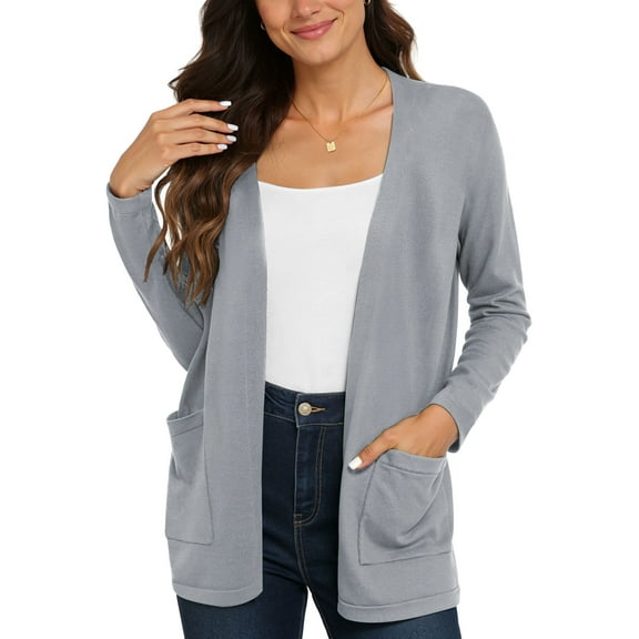 Uvplove Women's Long Sleeve Open Front Knit Cardigan Sweater with Pockets Dark Grey-XXL,S-2XL
