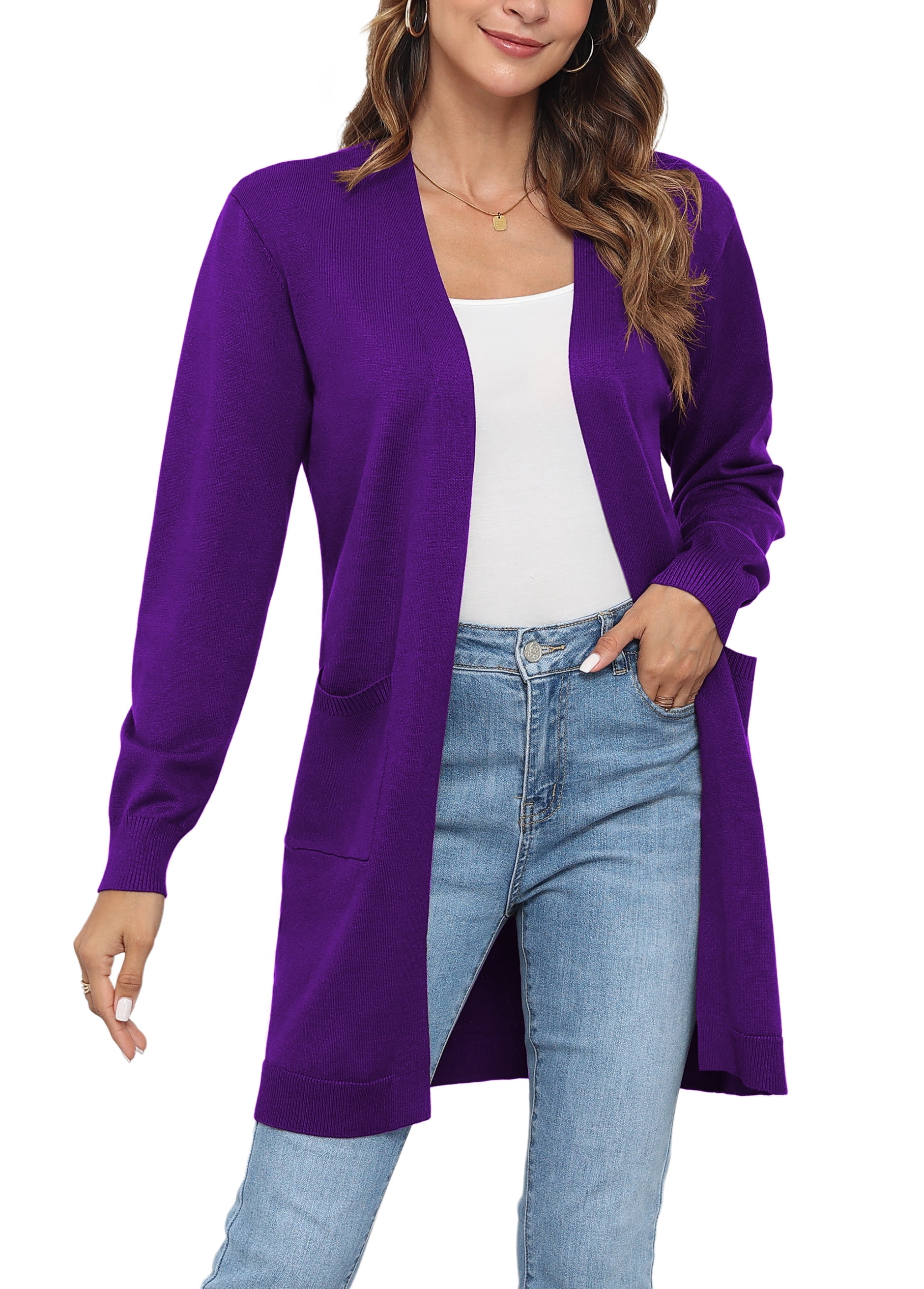 Uvplove Womens Classic Draped Kimono Cardigans Long Sleeve Open Front Casual Knit Cardigan Sweaters Coat Soft Outwear