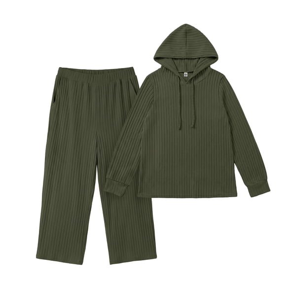 Uvplove Women's Plus Size 2 Piece Hoodie & Pants Set, Ribbed Knit Fall Winter Loungewear,Green,3XL
