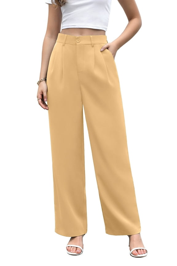 Women's Plus Size Work Trousers Loose Wide Leg Business Pants Breathable Suit Pants Apricot-XXL