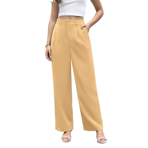 Uvplove Women's Plus Size Work Trousers Loose Wide Leg Business Pants Breathable Suit Pants Apricot-XXL
