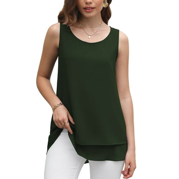Uvplove Women's Sleeveless Chiffon Tank Top Double Layers Casual Blouse Tunic,Amy Green,3XL
