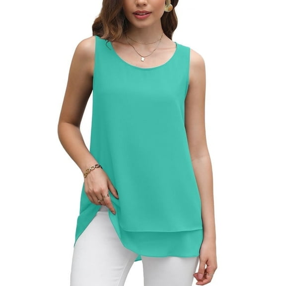 Uvplove Women's Sleeveless Chiffon Tank Top Double Layers Casual Blouse Tunic,Light Green,S