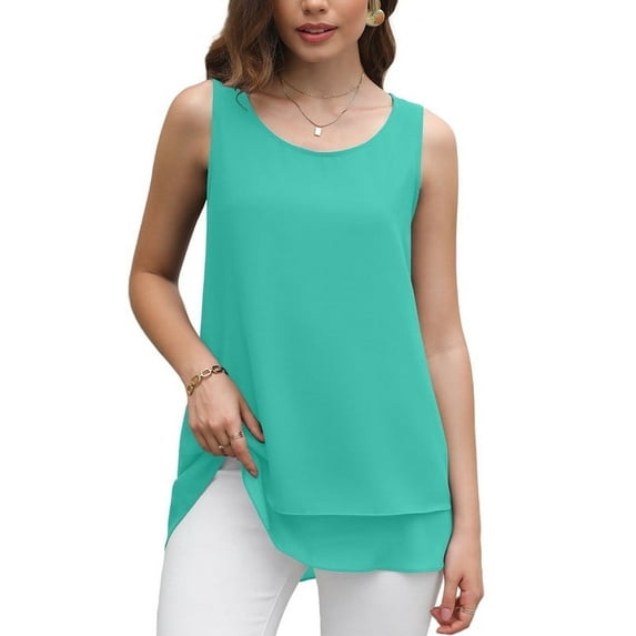 Uvplove Women's Sleeveless Chiffon Tank Top Double Layers Casual Blouse Tunic,Light Green,3XL