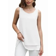 UVPLOVE Women's Sleeveless Chiffon Tank Top Double Layers Casual Blouse Tunic,White,S-3XL