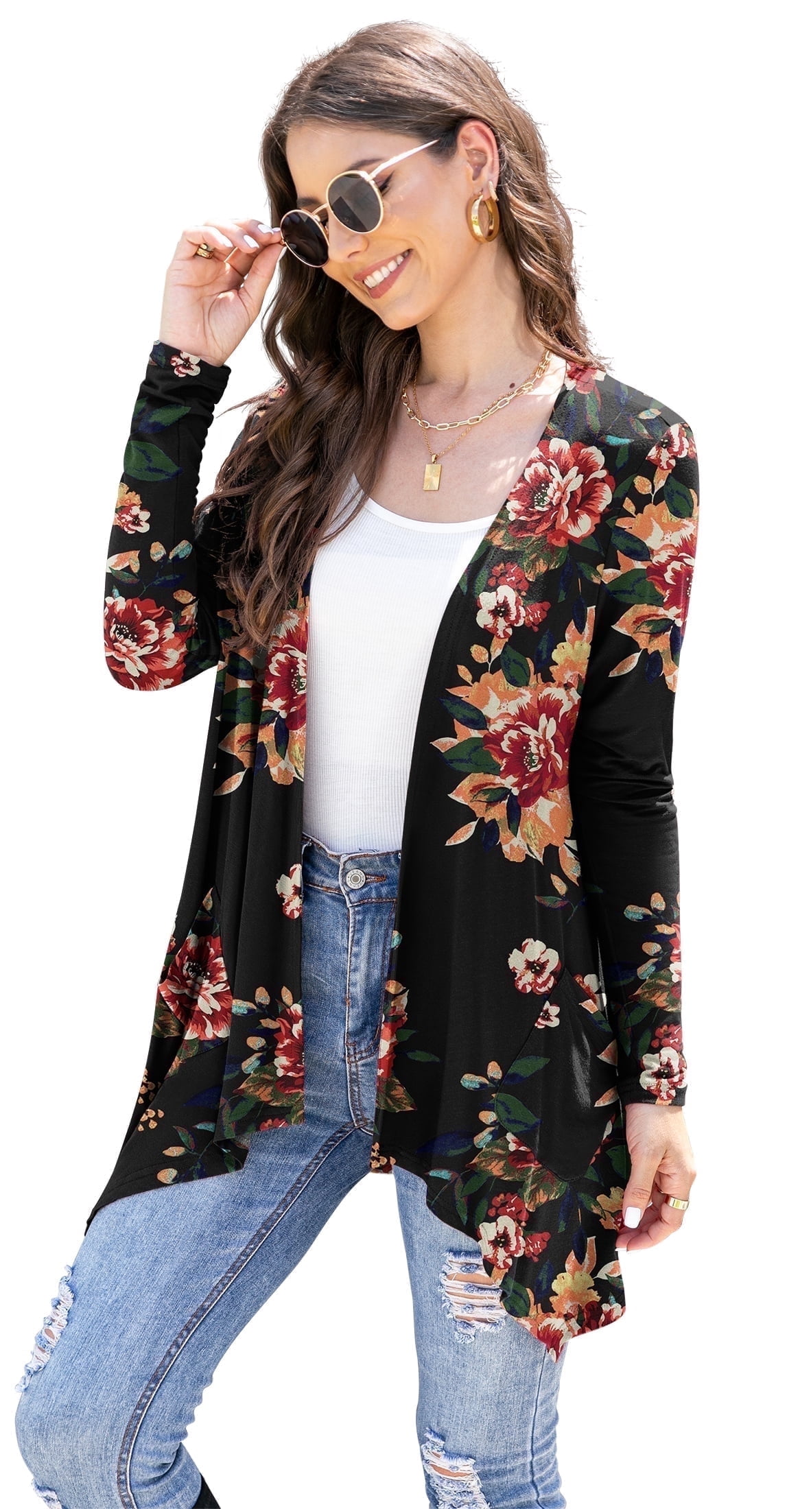 Spring Floral Cardigan Uvplove Women's Fall Lightweight Long Sleeve Floral Knit Cardigan with ...