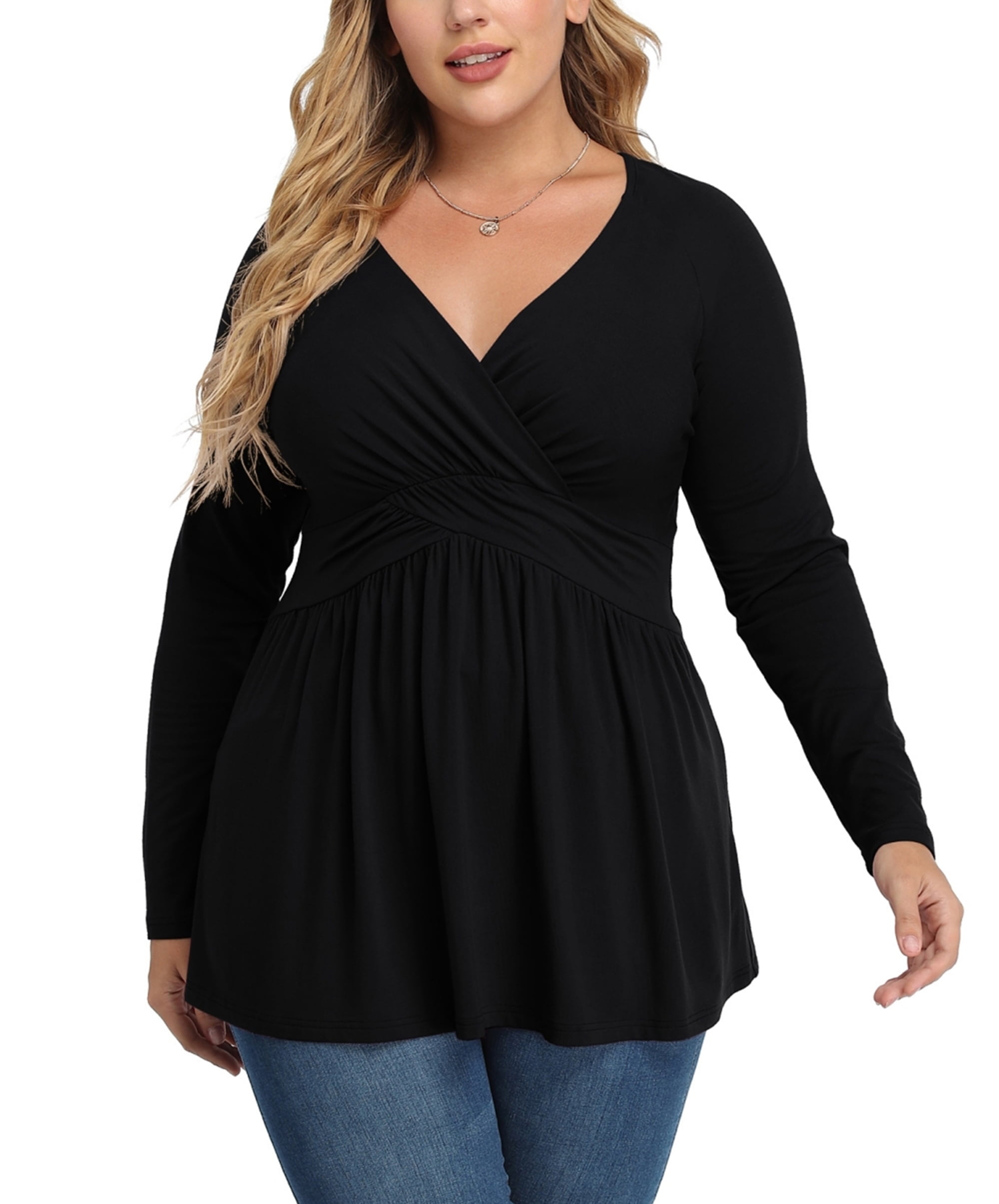 SUNSIOM Women Retro V Neck Long Sleeve Casual Loose Baggy Tunic Tops ...
