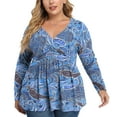 thumbnail image 1 of Uvplove Women's Spring Plus Size V-Neck Tunic Tops Casual Loose Long Sleeve Floral Print Blouses with Pleated,US L-4XL in F Cashew Green, 1 of 8
