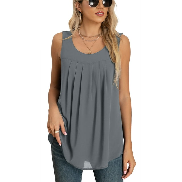 Uvplove Women's Summer Sleeveless Chiffon Tank Tops Blouses Flowy
