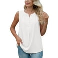 thumbnail image 1 of Uvplove Women's Summer Sleeveless Chiffon Tank Tops Blouses Work Casual V Neck Button Blouses Shirts Tops,US Size Large In White, 1 of 13