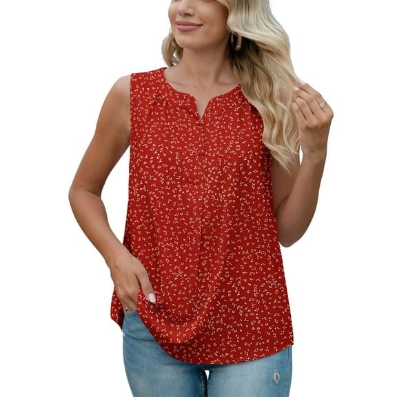 Uvplove Women's Summer Sleeveless Chiffon Tank Tops Blouses Work Casual V Neck Button Blouses Shirts Tops,US Size Small In Flower Wine Red