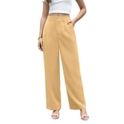 Uvplove Women's Work Trousers Loose Wide Leg Business Pants Breathable Suit Pants Apricot-L