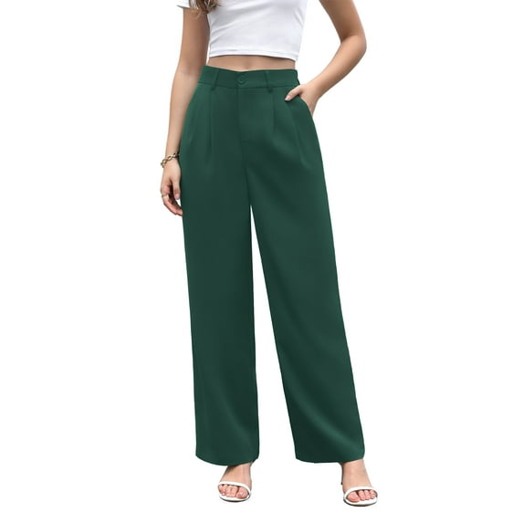 Uvplove Women's Work Trousers Loose Wide Leg Business Pants Breathable Suit Pants Army Green-L