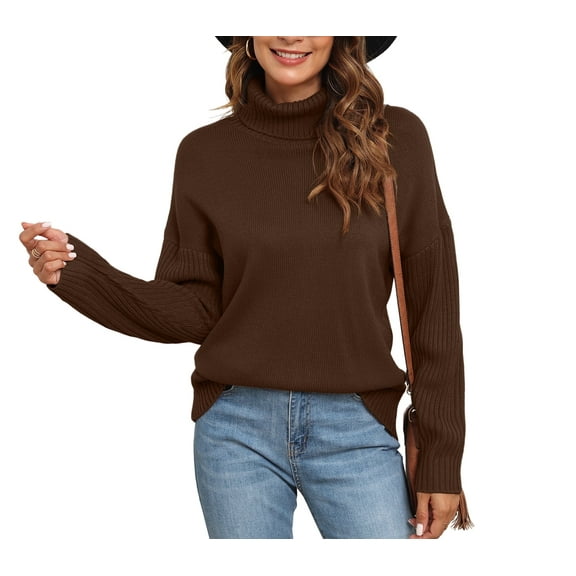 Uvplove Womens 2025 Fall Casual Turtleneck Batwing-Sleeved Chunky Ribbed Knit Tunic Sweaters in Pullover Style