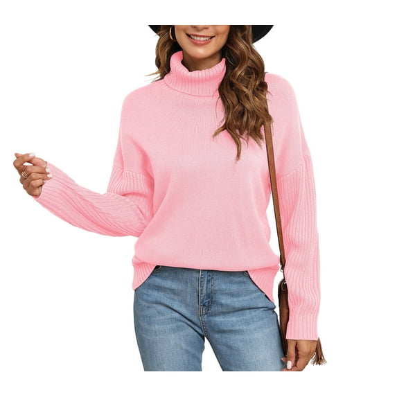 Uvplove Womens 2025 Fall Casual Turtleneck Batwing-Sleeved Chunky Ribbed Knit Tunic Sweaters in Pullover Style