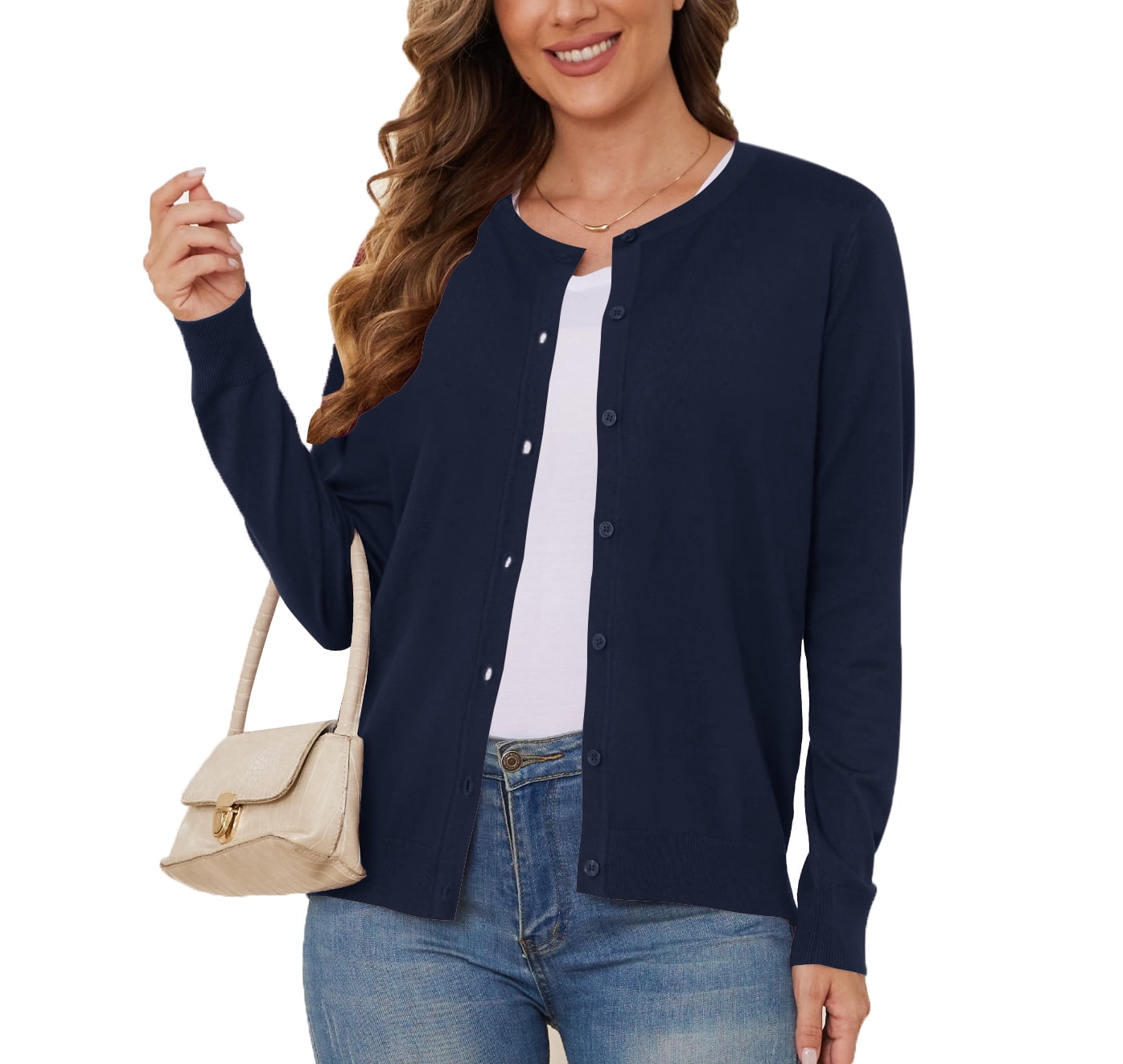 No Brainer Button Down Sweater Knit Cardigan in Magenta/Oatmeal main image 1