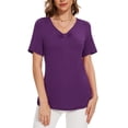 thumbnail image 1 of Uvplove Womens Blouse V Neck Knot Front Short Sleeve Basic Casual T Shirt Purple-2XL, 1 of 8