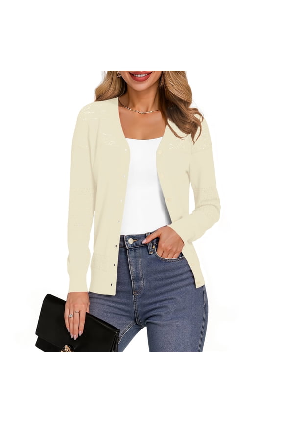 Womens Casual Long Sleeve Cardigan Button Down Soft Open Front Knit Sweater,Beige,M-3XL