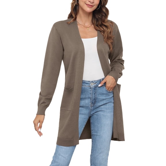 Uvplove Womens Classic Draped Long Sleeve Open Front Casual Knit Sweater Cardigan,Brown,L,S-2XL