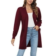 UVPLOVE Womens Classic Draped Long Sleeve Open Front Casual Knit Sweater Cardigan,Wine Red,L,S-2XL