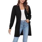 Uvplove Womens Classic Draped Long Sleeve Open Front Casual Knit Sweater Cardigan,Black,L,S-2XL
