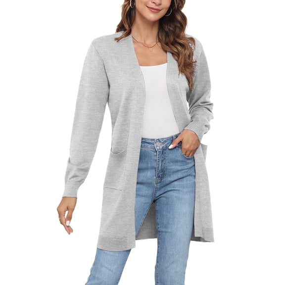 Uvplove Womens Classic Draped Long Sleeve Open Front Casual Knit Sweater Cardigan,Light Gray,XL,S-2XL