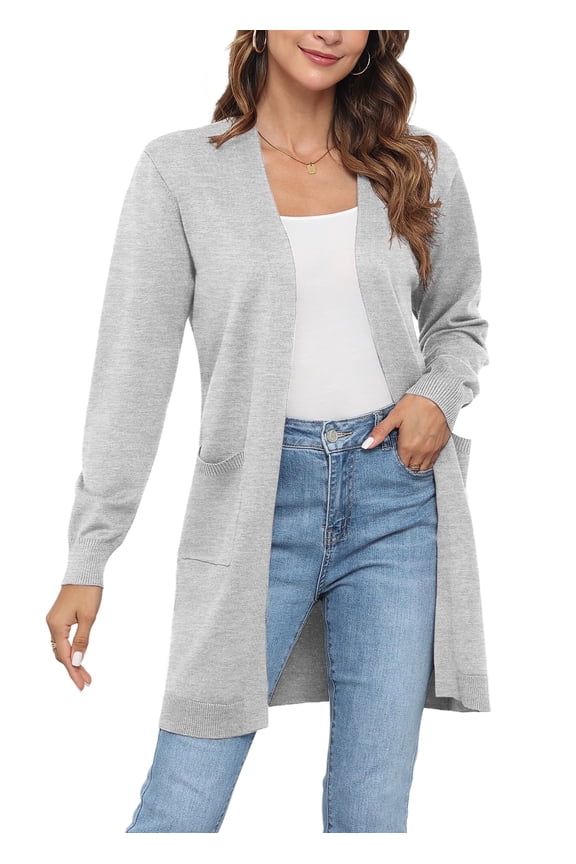 Womens Classic Draped Long Sleeve Open Front Casual Knit Sweater Cardigan,Light Gray,XXL,S-2XL