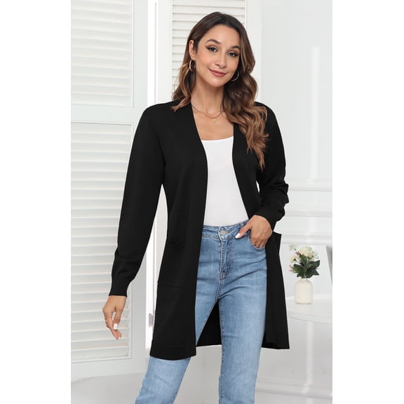 Uvplove Womens Classic Draped Long Sleeve Open Front Casual Knit Sweater Cardigan,Black,XXL,S-2XL