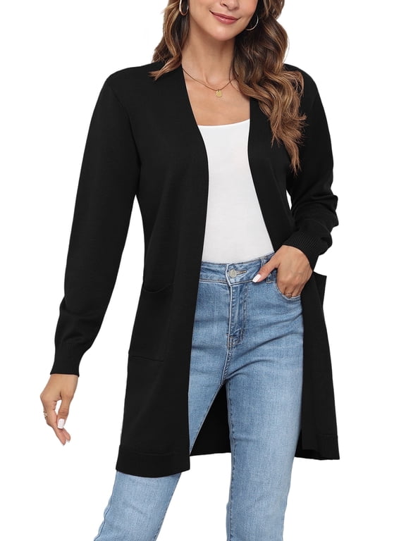 Womens Classic Draped Long Sleeve Open Front Casual Knit Sweater Cardigan,Black,XL,S-2XL