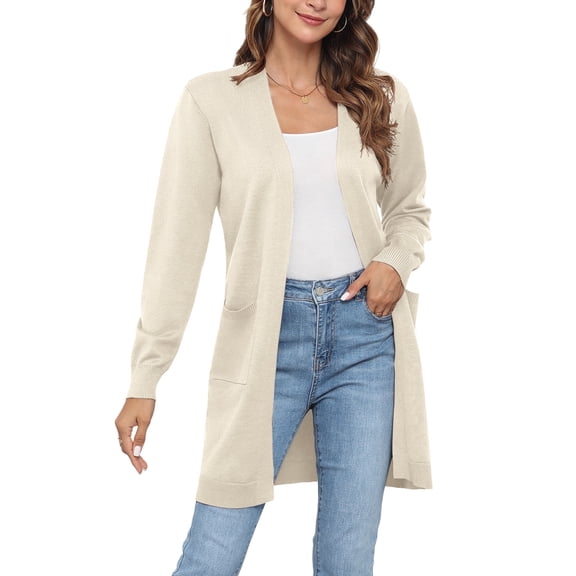 Uvplove Womens Classic Draped Long Sleeve Open Front Casual Knit Sweater Cardigan,Apricot,M,S-2XL