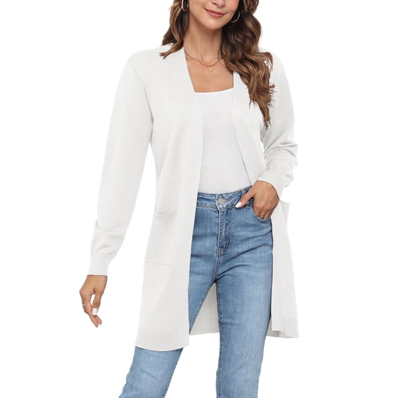 Uvplove Womens Classic Draped Long Sleeve Open Front Casual Knit Sweater Cardigan,Pure White,S,S-2XL