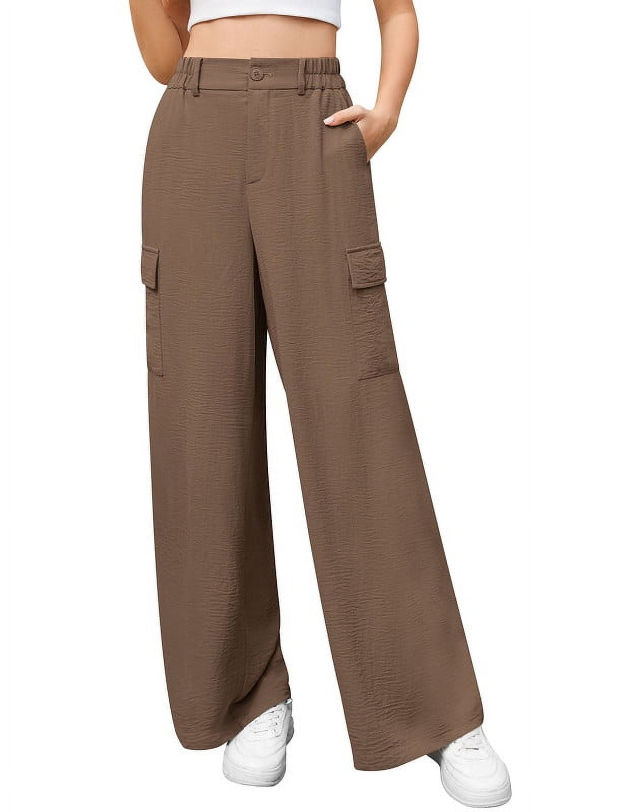 Uvplove Womens High Waisted Wide Leg Cargo Pants Baggy Casual Work ...