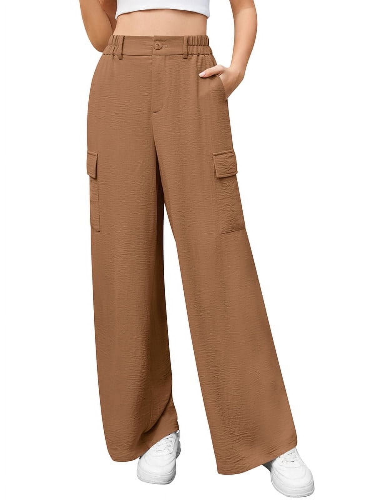 Women’s High Waisted Work Pants – Casual Wide Leg Cargo Trousers