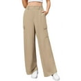 thumbnail image 1 of Uvplove Womens High Waisted Wide Leg Cargo Pants Baggy Casual Work Trousers with 4 Pockets,Light Apricot,M, 1 of 9