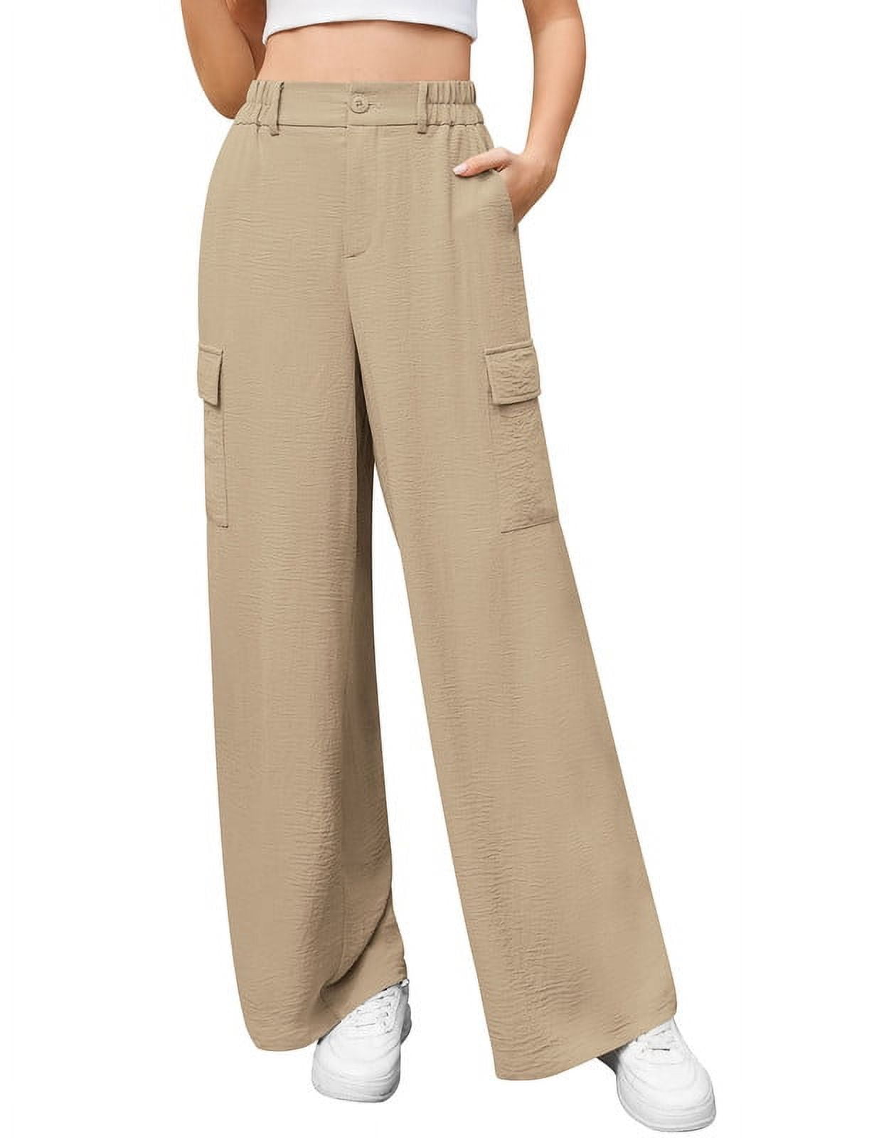 Women’s High Waisted Work Pants – Casual Wide Leg Cargo Trousers
