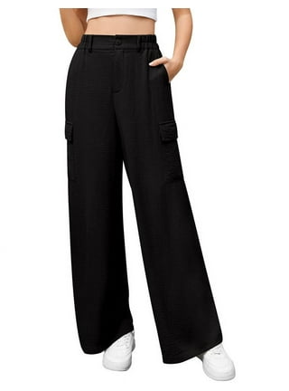 Genuiskids Women Juniors Baggy Cargo Pants Casual Loose Fit High Waisted  Straight Leg Trousers E-Girls Hippie Pant with Pockets Streetwear for Teen